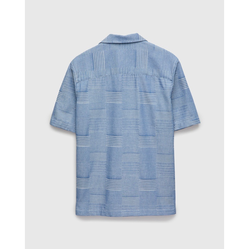 “Dobby Patchwork” Aloha Shirt in Pale Indigo