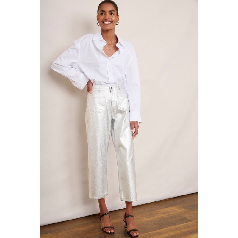 Allie Flare Cropped Jean – Silver