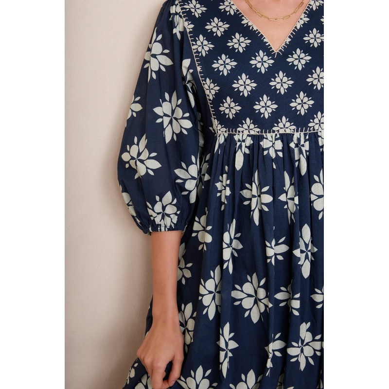 Asley Geo Dress – Blue/Ivory