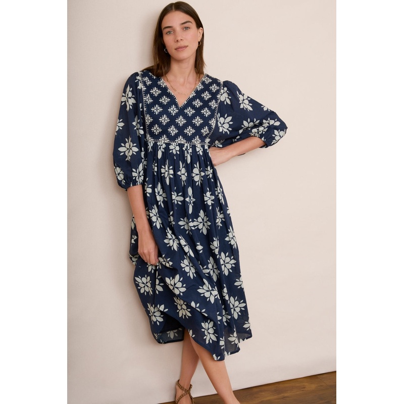 Asley Geo Dress – Blue/Ivory