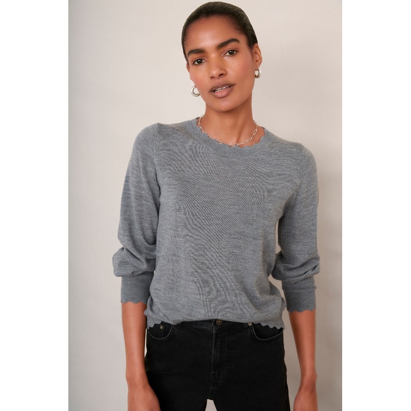 Fleurine Scallop Jumper – Mid Grey Marl