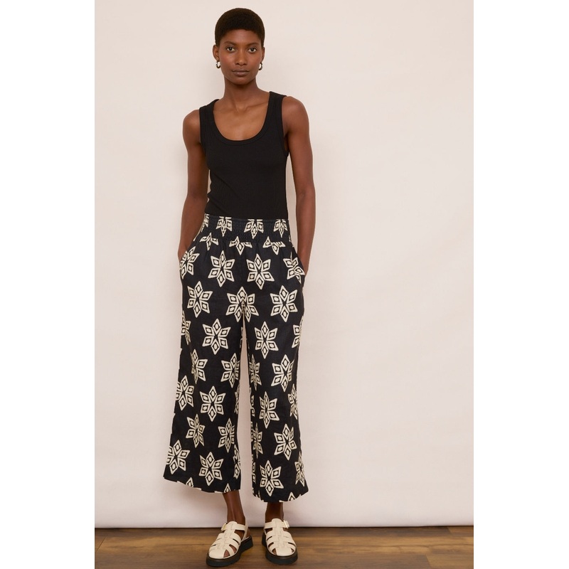 Penelope Linen Trouser – Black/Ecru