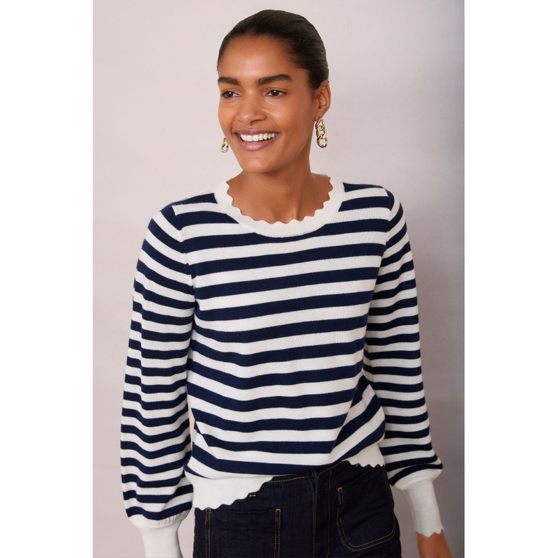 Fleurine Scallop Jumper – Midnight/Ecru Stripe