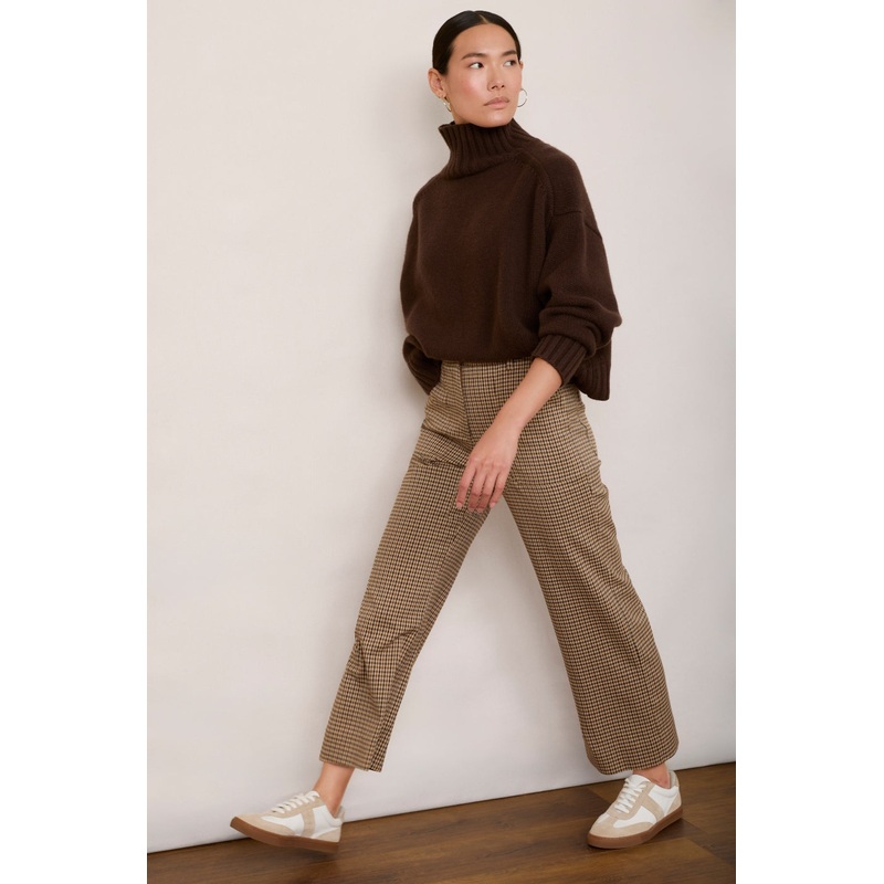 Leia Cropped Trouser – Tan Mini Check