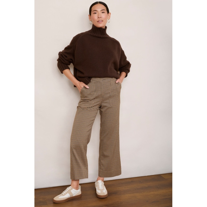 Leia Cropped Trouser – Tan Mini Check
