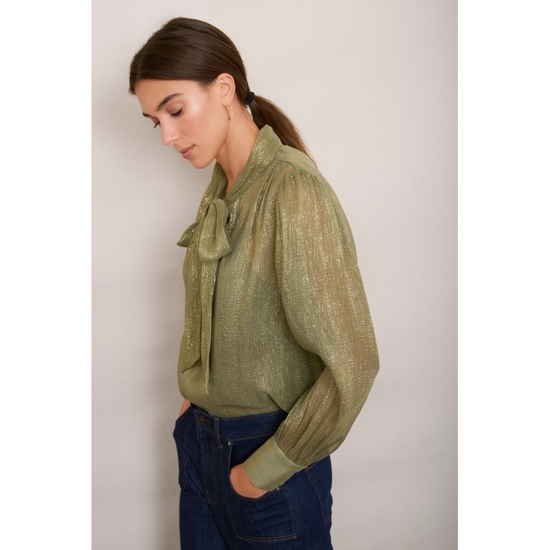 Mila Silk Blend Lame Blouse – Gold Shimmer