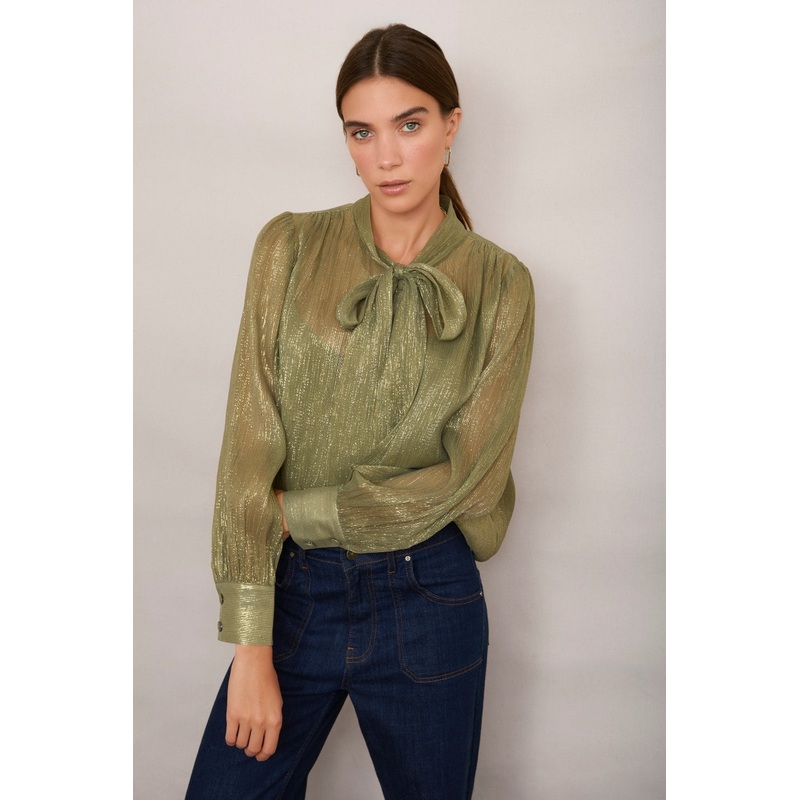 Mila Silk Blend Lame Blouse – Gold Shimmer