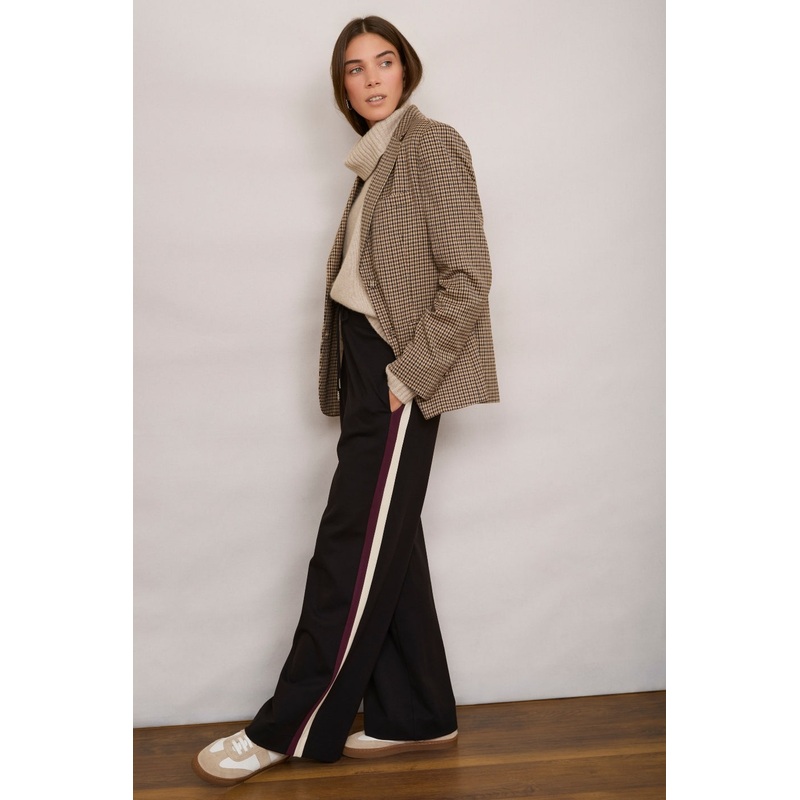 Penny Ponte Wide Leg Trouser – Black/Plum Stripe