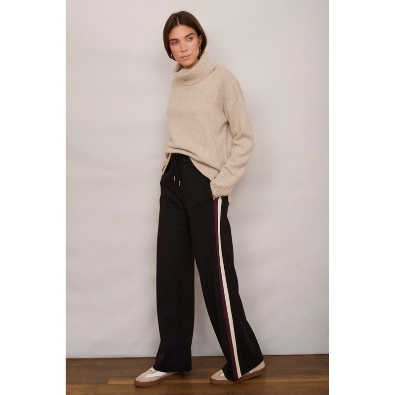 Penny Ponte Wide Leg Trouser – Black/Plum Stripe
