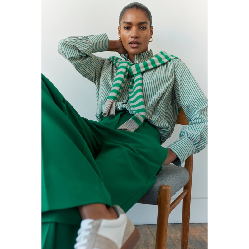 Clemmy Shirt – Green/Tan Stripe