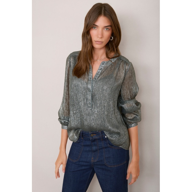Pia Silk Blend Lame Blouse – Blue Shimmer