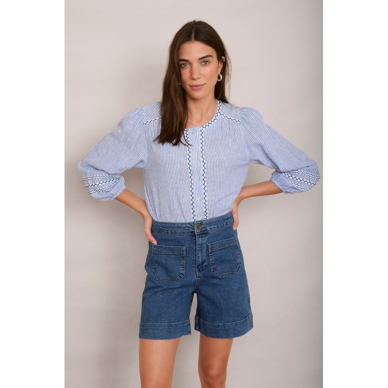 Georgina Blouse – Blue/ Ivory Stripe