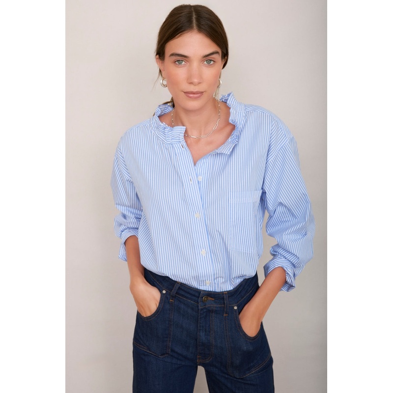 Odette Blouse – Blue/Ivory