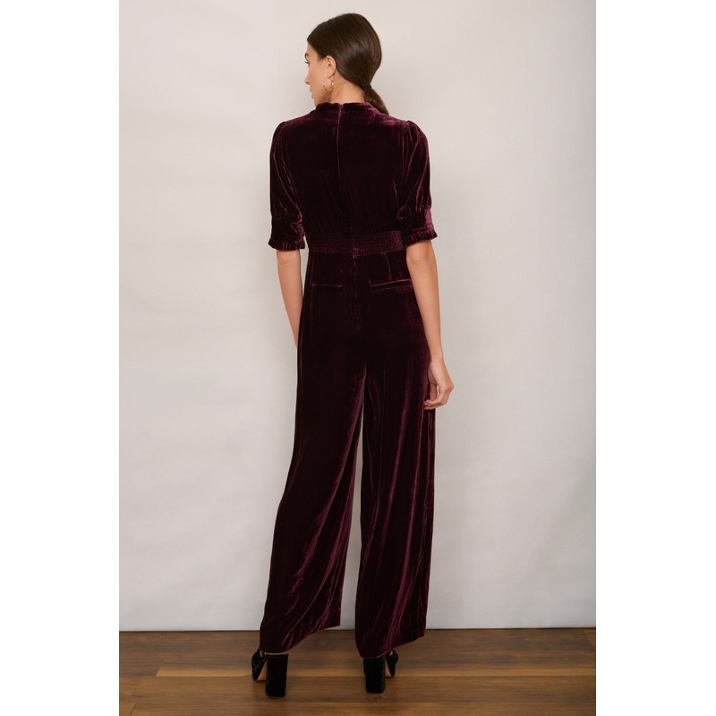 Paulina Silk Velvet Jumpsuit – Deep Plum