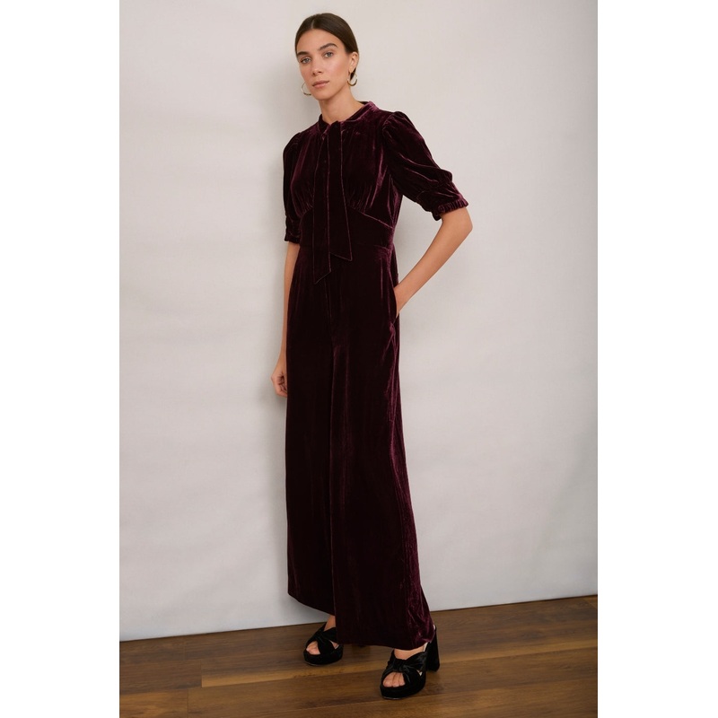 Paulina Silk Velvet Jumpsuit – Deep Plum