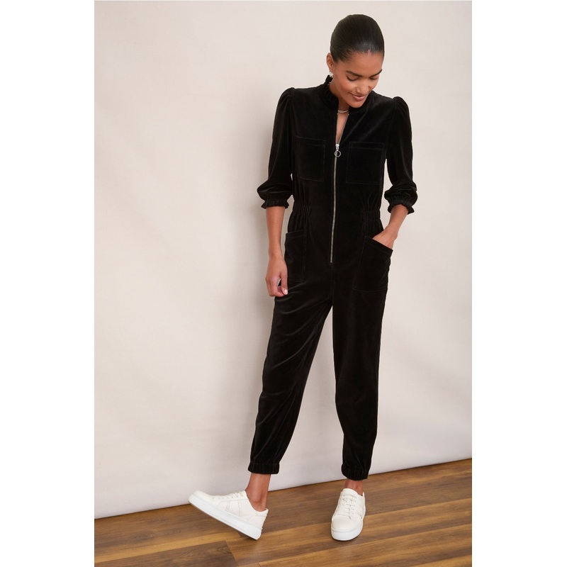 Zoe Velour Jumpsuit – Black