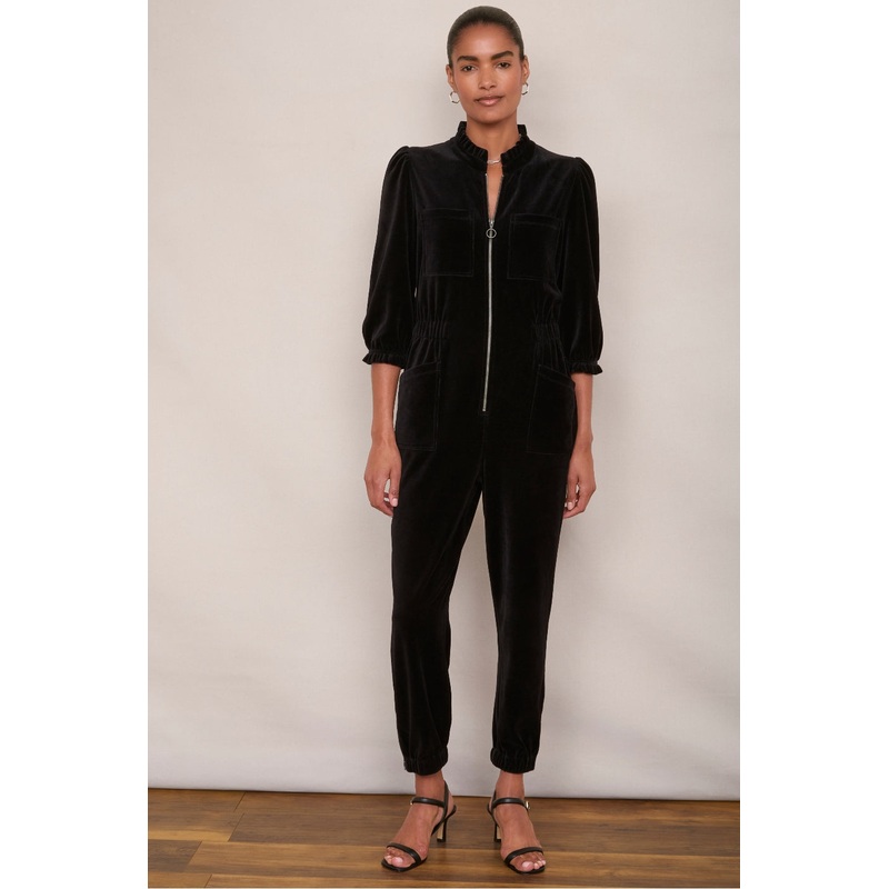Zoe Velour Jumpsuit – Black
