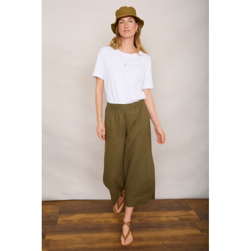 Angeline Linen Cropped Trouser – Khaki