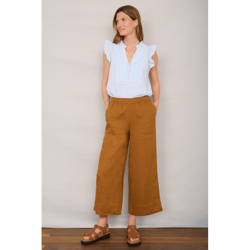 Angeline Linen Cropped Trouser – Tan