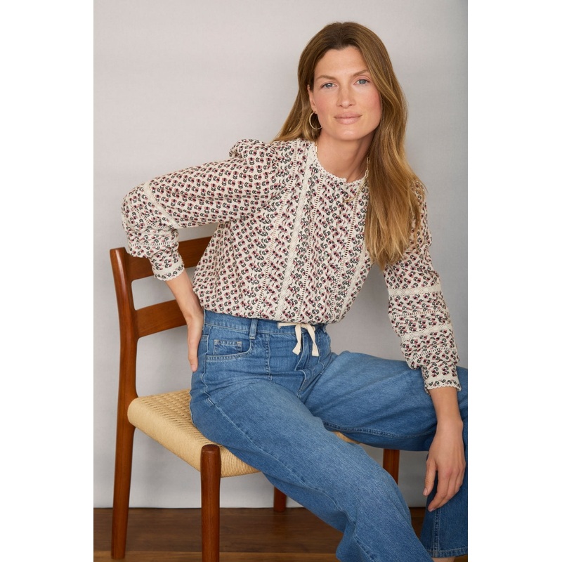 Daphne Printed Blouse – Ivory Woodblock