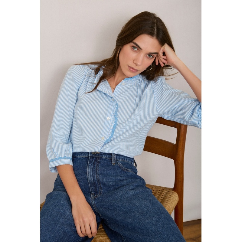 Francine Blouse – Blue/Ivory Stripe