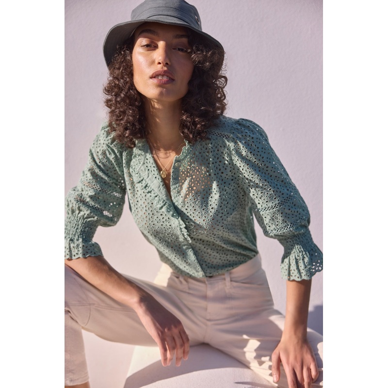 Frankie Blouse – Sage Green Broderie