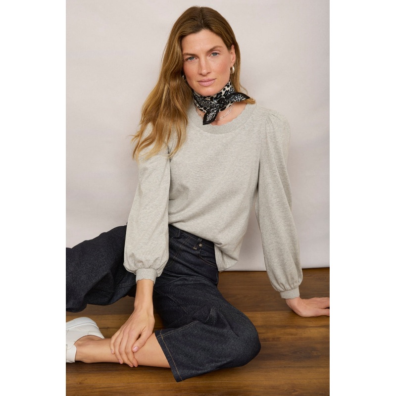Stephanie Crew Neck Top – Grey Marl