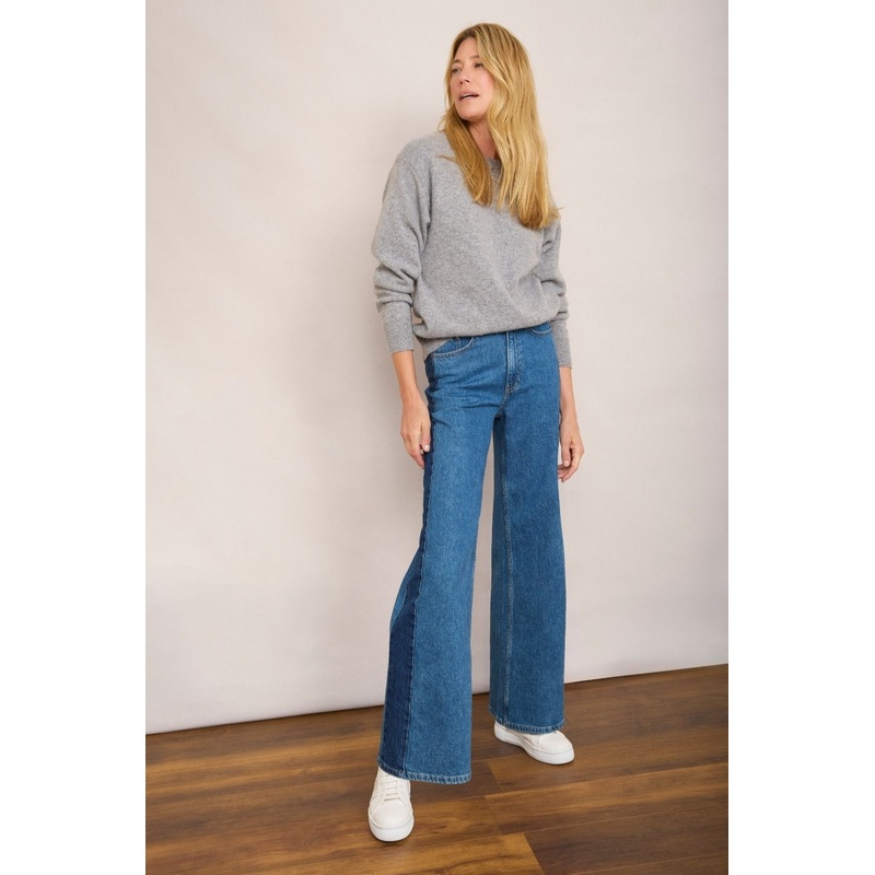 Alexa Side Stripe Flare Jean – Mid Wash