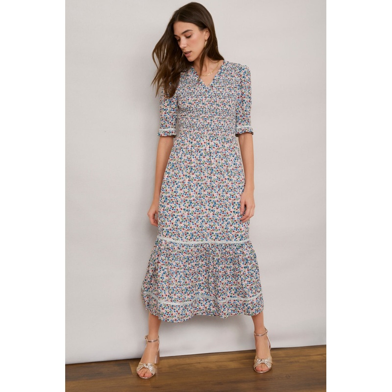 Betty Dress – Ivory Ditsy Floral