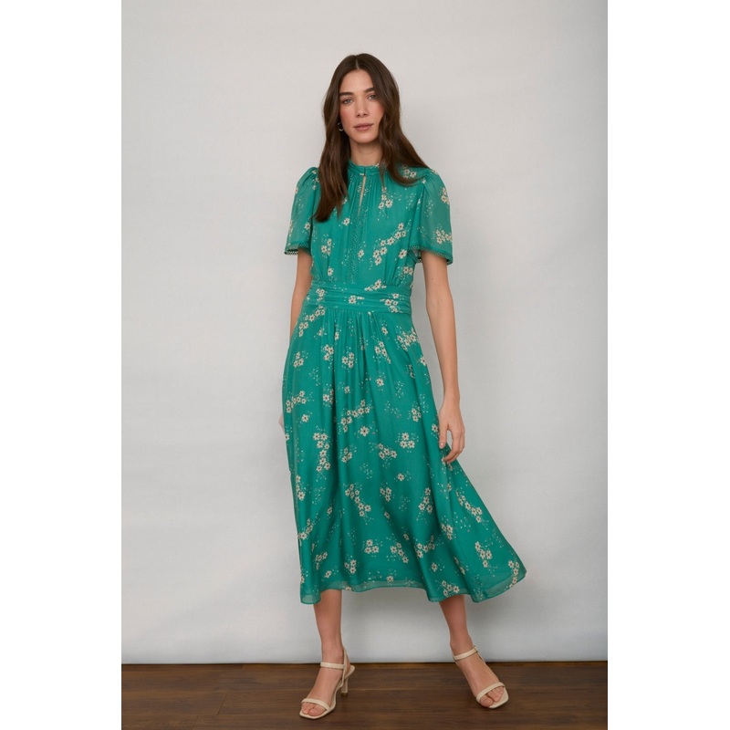 Arabella Silk Dress – Lagoon Green Trailing Floral