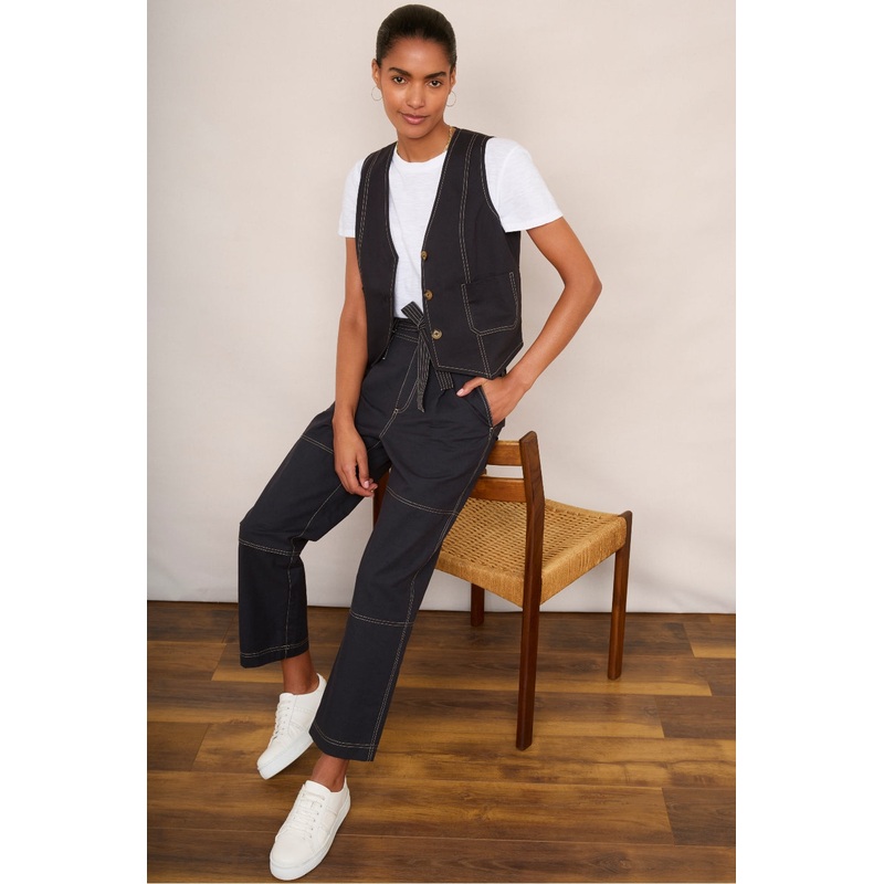 Cara Cotton Top Stitch Waistcoat – Washed Black