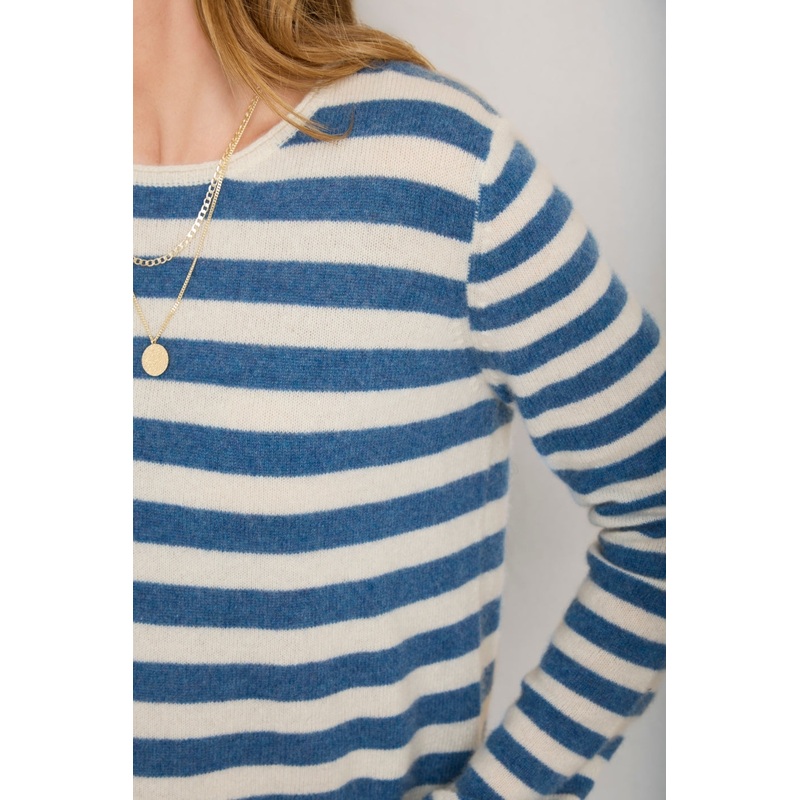 Chrissie Cashmere Jumper – Denim Blue/Ivory Stripe