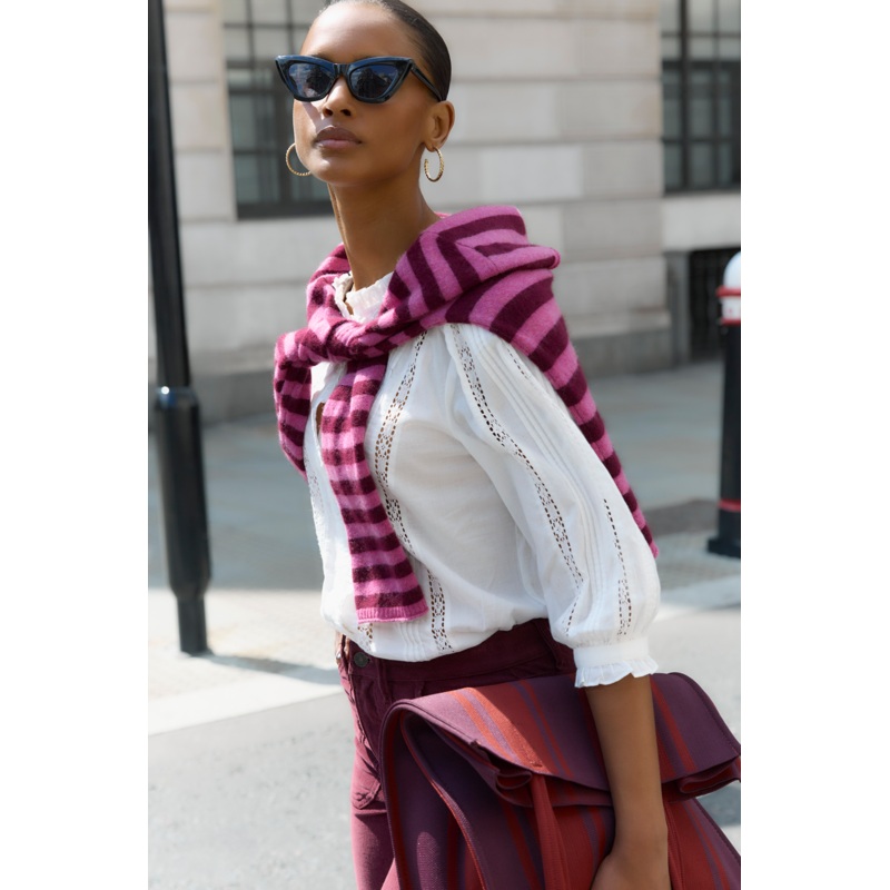 Chrissie Cashmere Jumper – Raspberry/Deep Fig Stripe