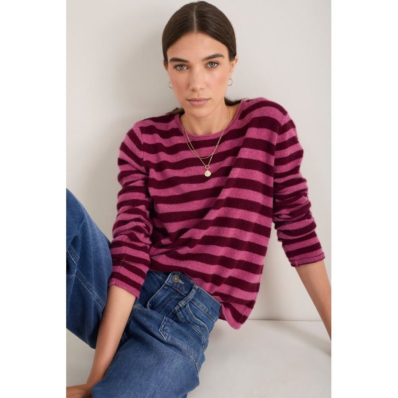 Chrissie Cashmere Jumper – Raspberry/Deep Fig Stripe