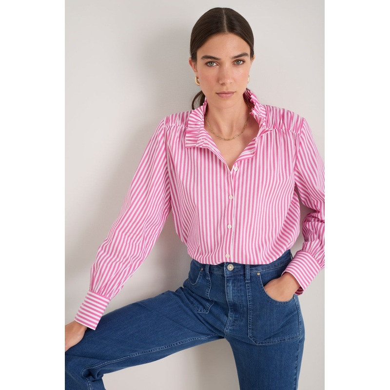 Clemmy Classic Shirt – Raspberry Pink/Ivory Stripe