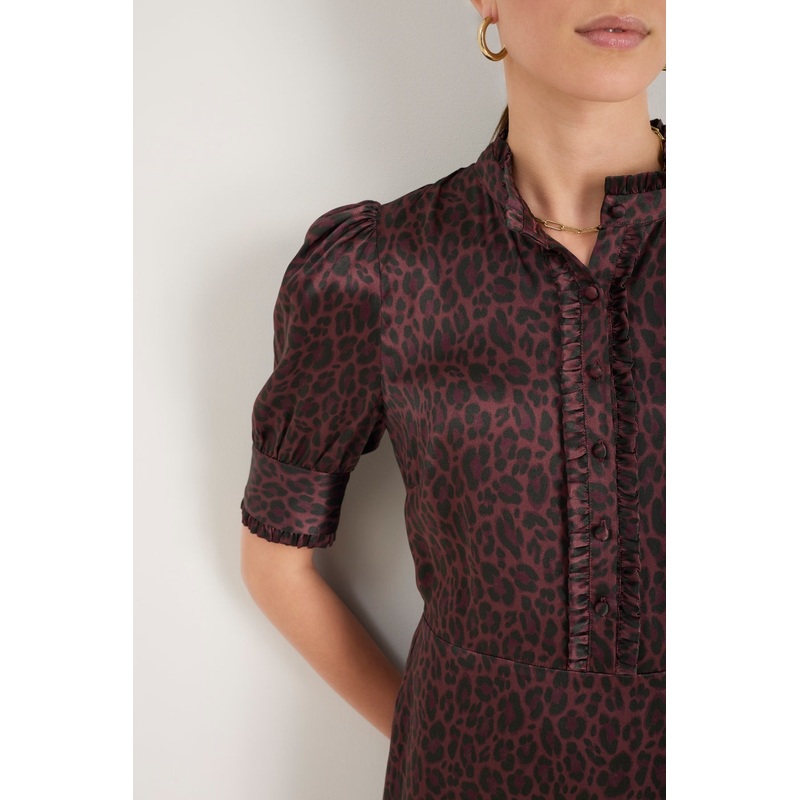 Fabienne Silk Dress – Deep Fig Leopard