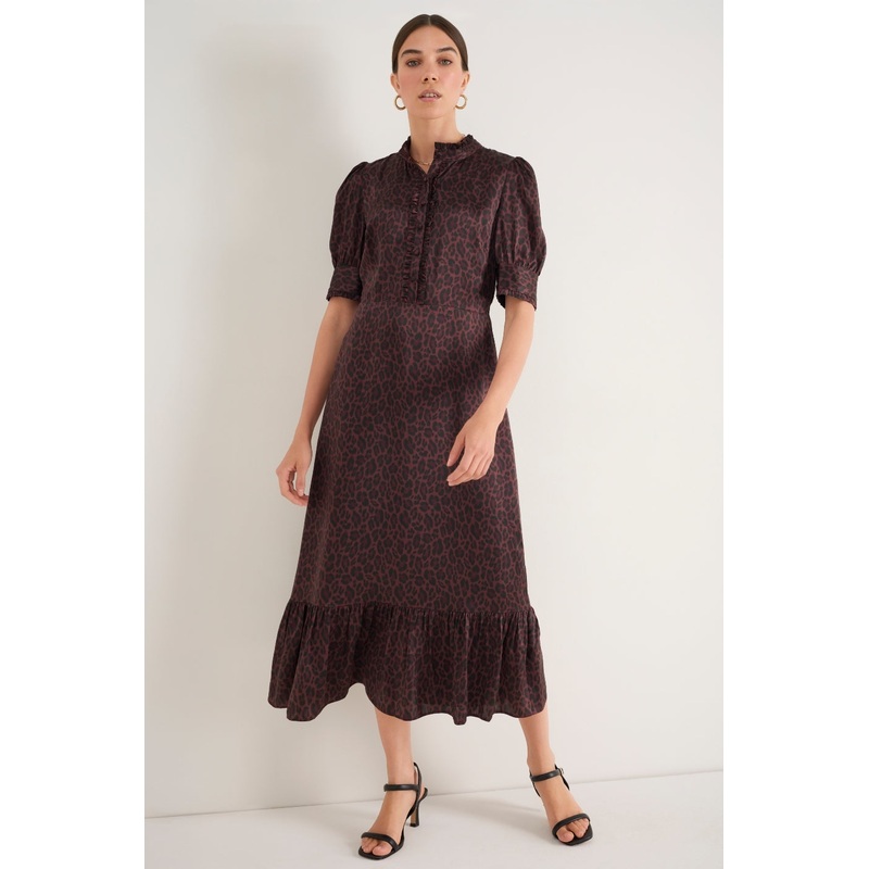 Fabienne Silk Dress – Deep Fig Leopard