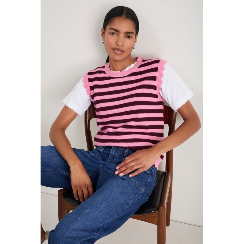 Fleurine Scallop Tank – Raspberry/Deep Fig Stripe