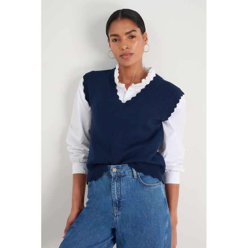 Fleurine Scallop V-Neck Tank – Midnight