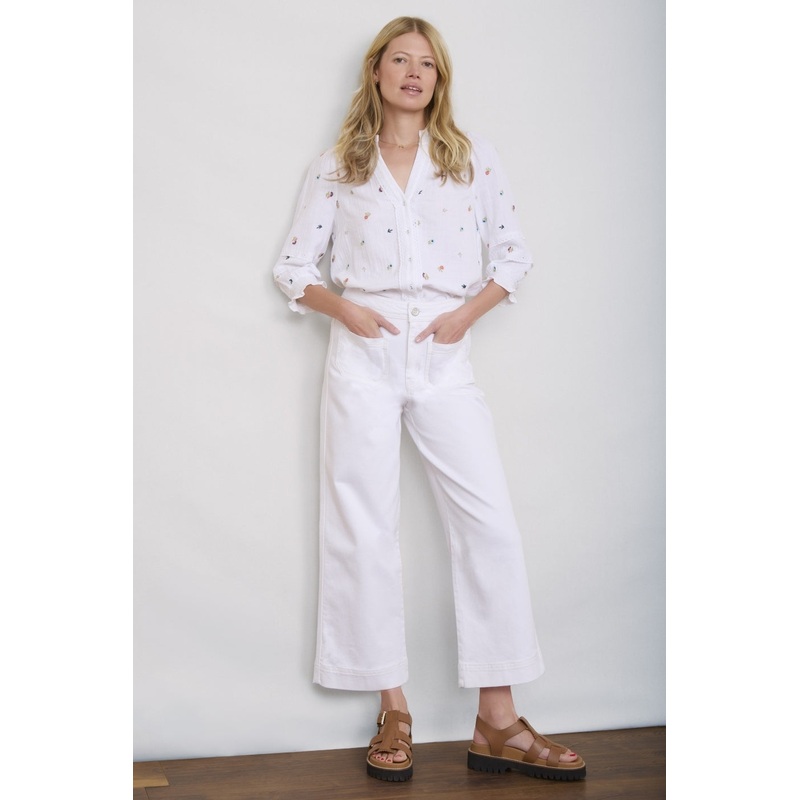 Allie Flare Cropped Jean – White