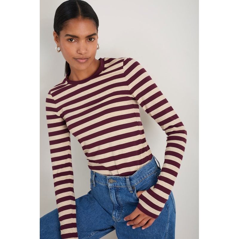 Marnie Long Sleeve Jersey Top – Oat/Deep Fig Stripe
