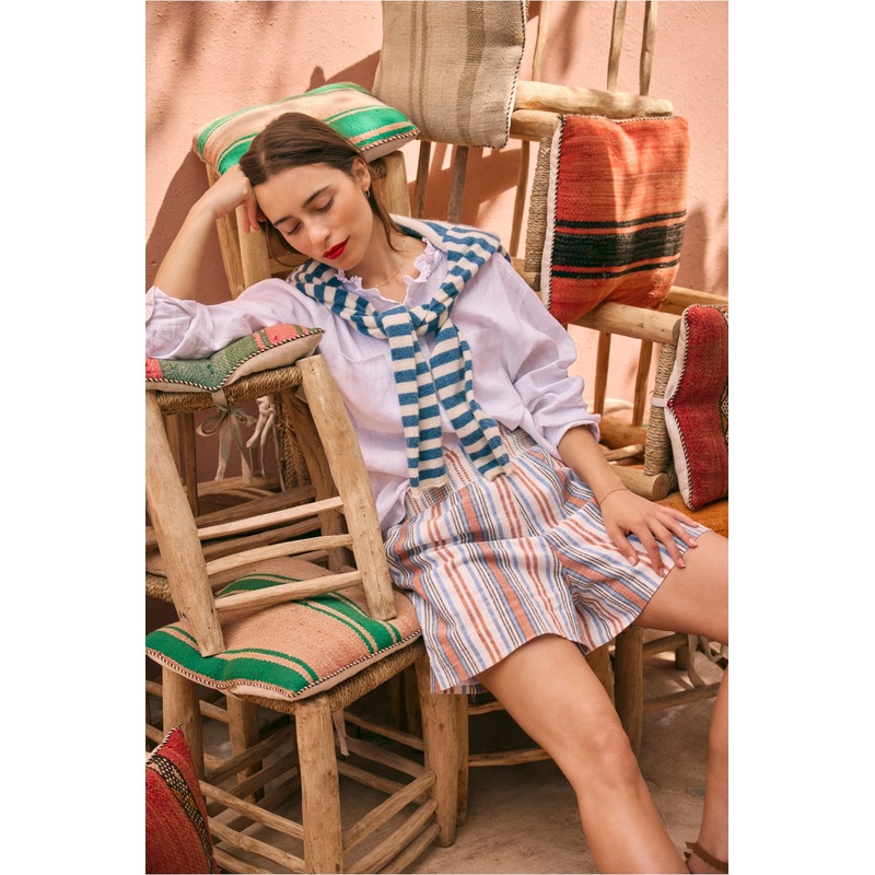 Angeline Short – Tan/Blue Stripe