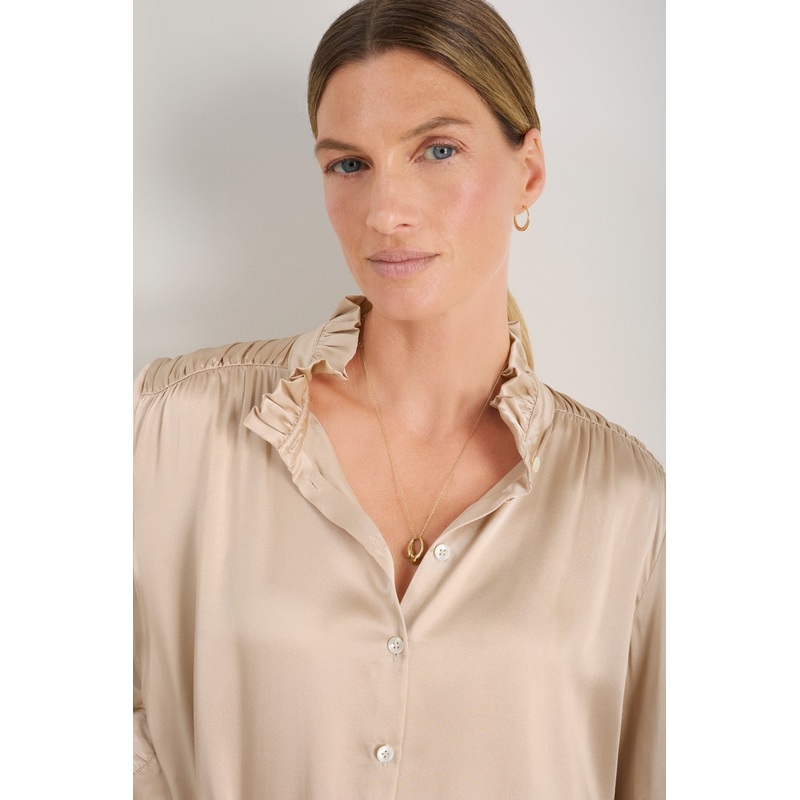 Clemmy Silk Satin Blouse – Oyster