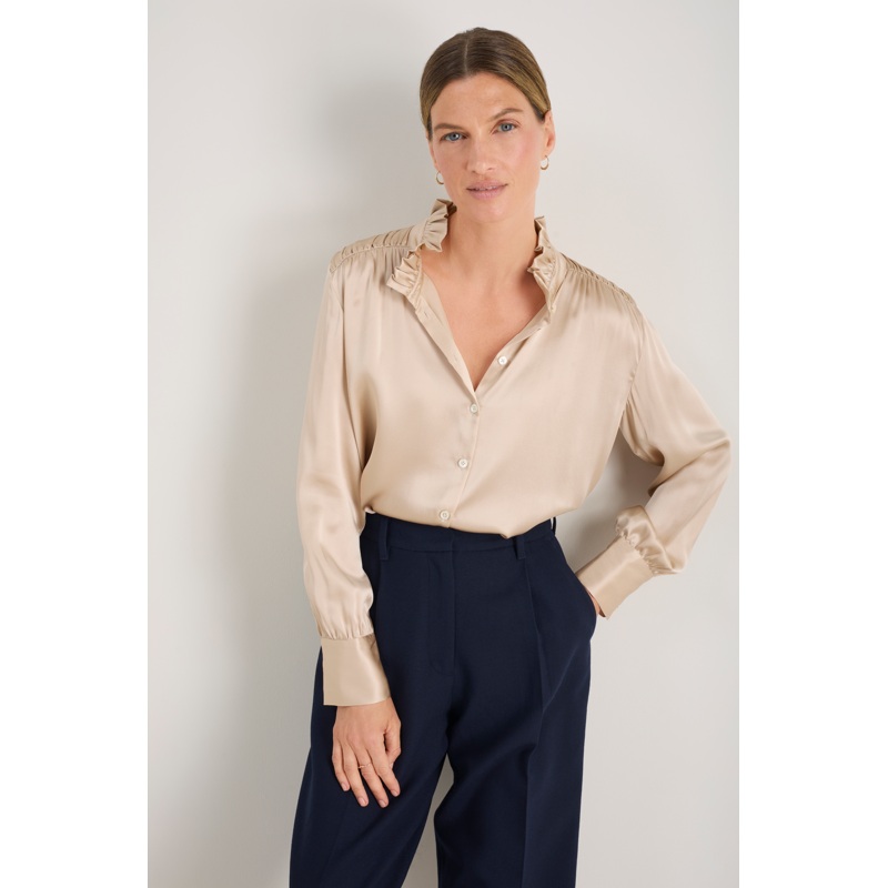 Clemmy Silk Satin Blouse – Oyster
