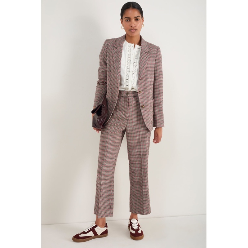 Ingrid Check Crop Trouser – Tan/Red Check