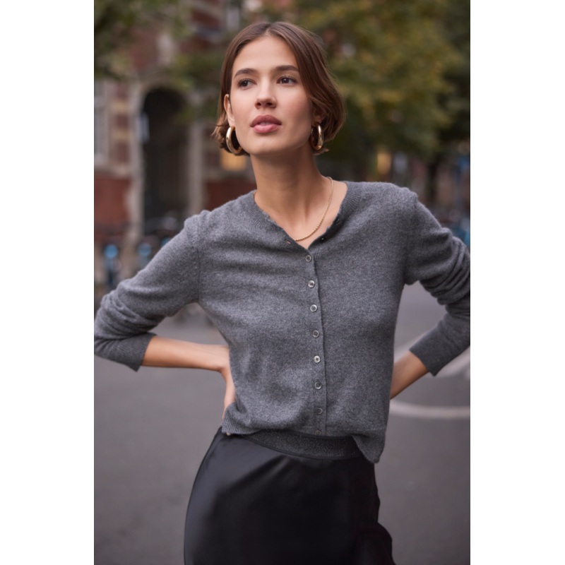 Katie Cashmere Cardigan – Grey Marl
