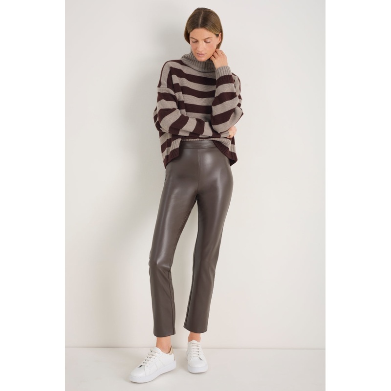 Lyra Slim Leg Faux Leather Trouser – Cocoa