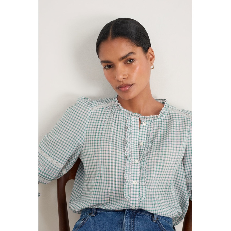 Riley Blouse – Green/Pink Check