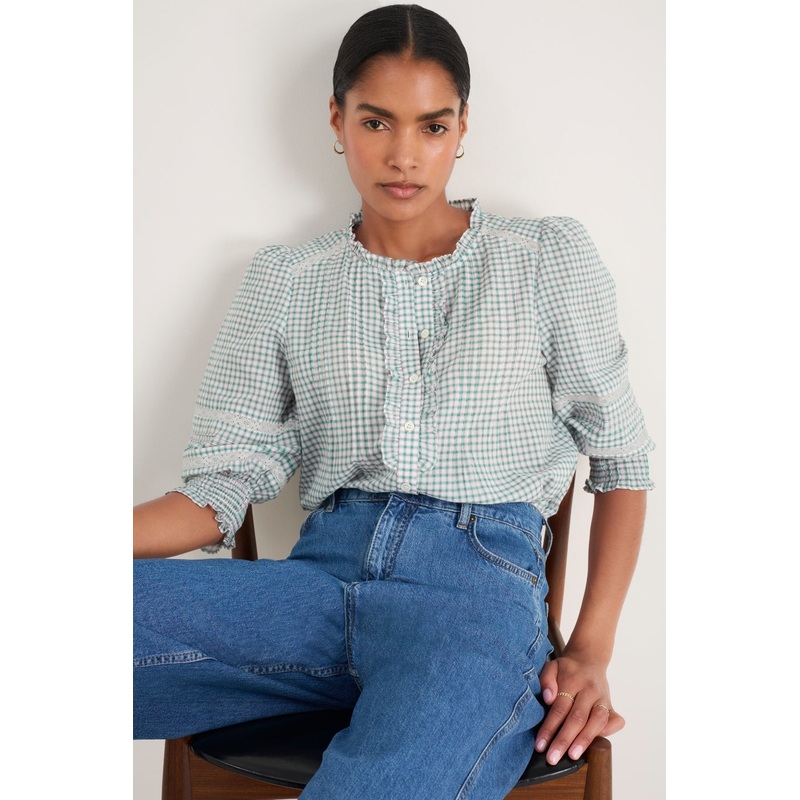 Riley Blouse – Green/Pink Check
