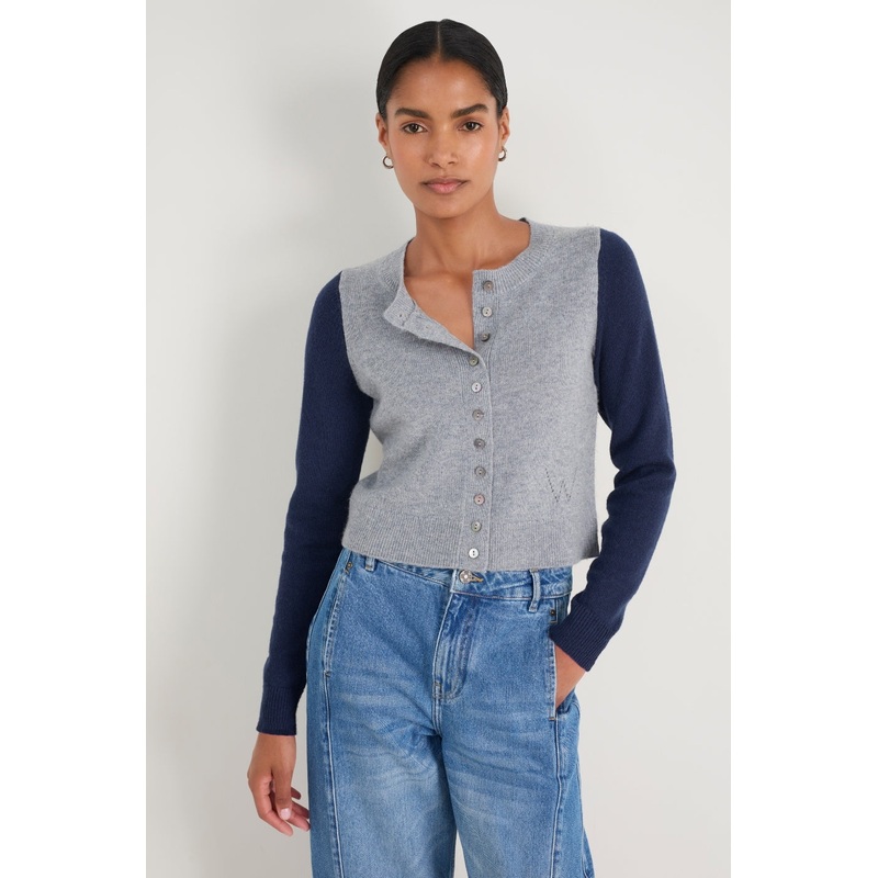Callie Merino Cardigan – Grey Marl/Midnight
